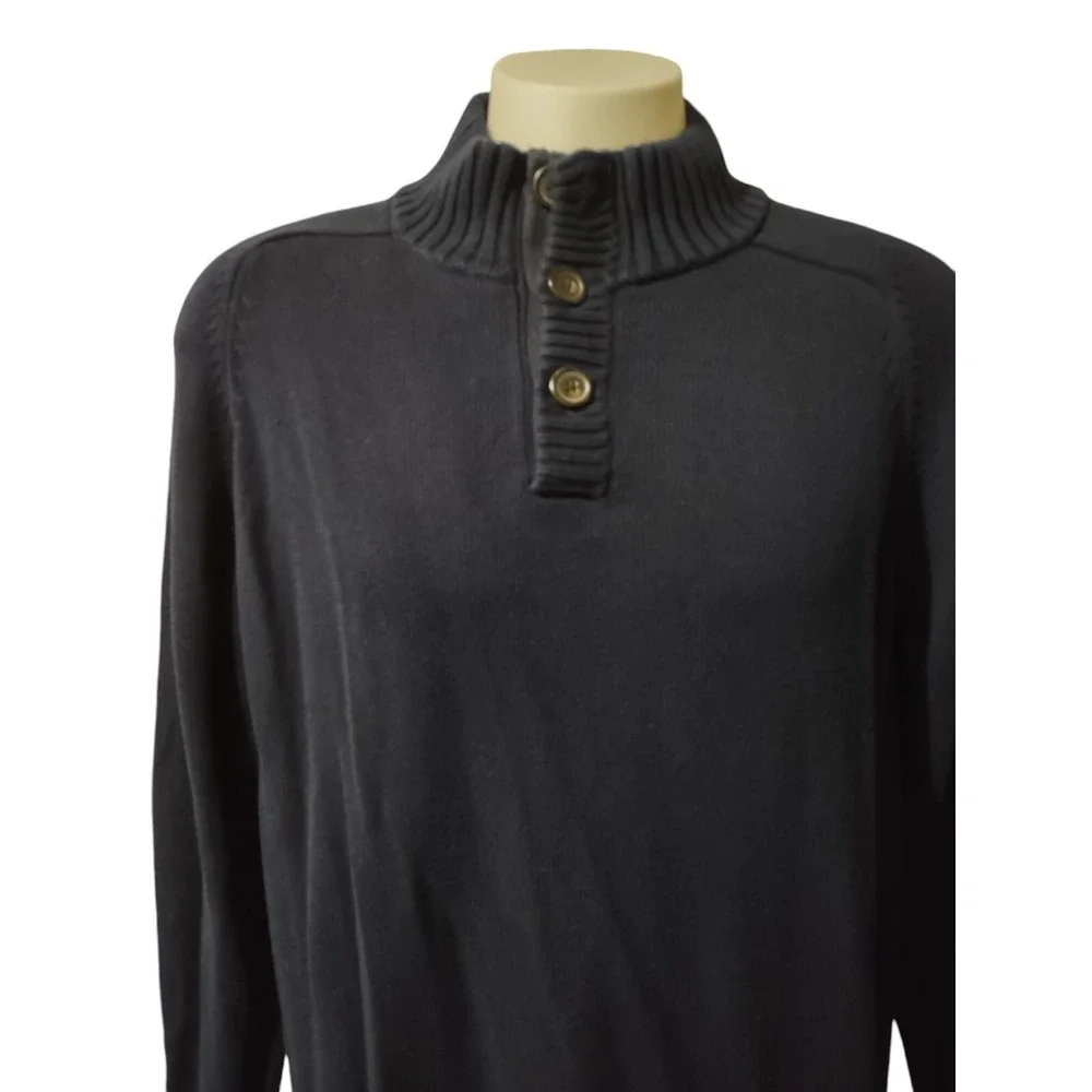 J.CREW Henley Knit Sweater Mens XL Navy Blue 100 Cotton Pullover Raglan 3 Button